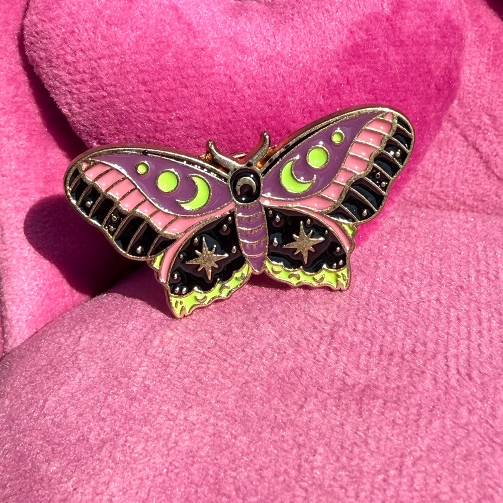 EUC! Vintage Lunar Colorful Moth Enamel Pin Retro